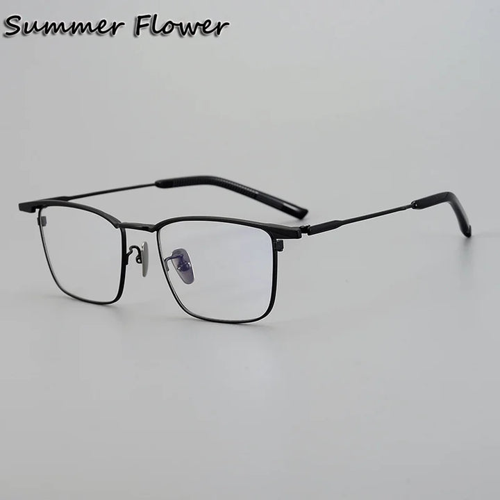 Summer Flower Unisex Full Rim Big Square Titanium Eyeglasses 84156 Full Rim Summer Flower Black