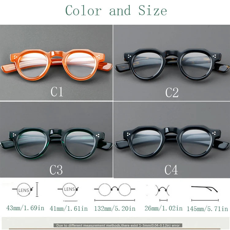 Yujo Unisex Full Rim Flat Top Round Acetate Eyeglasses Y4341 Full Rim Yujo