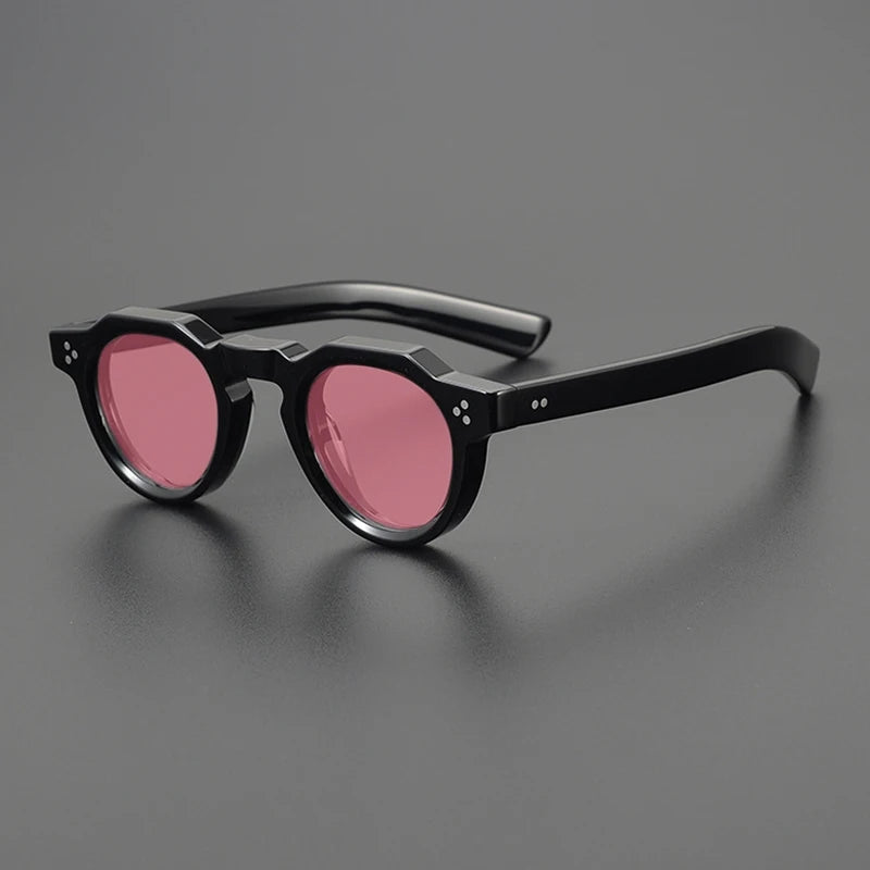 Gatenac Unisex Full Rim Flat Top Round Acetate Polarized Sunglasses M002 Sunglasses Gatenac Black Pink