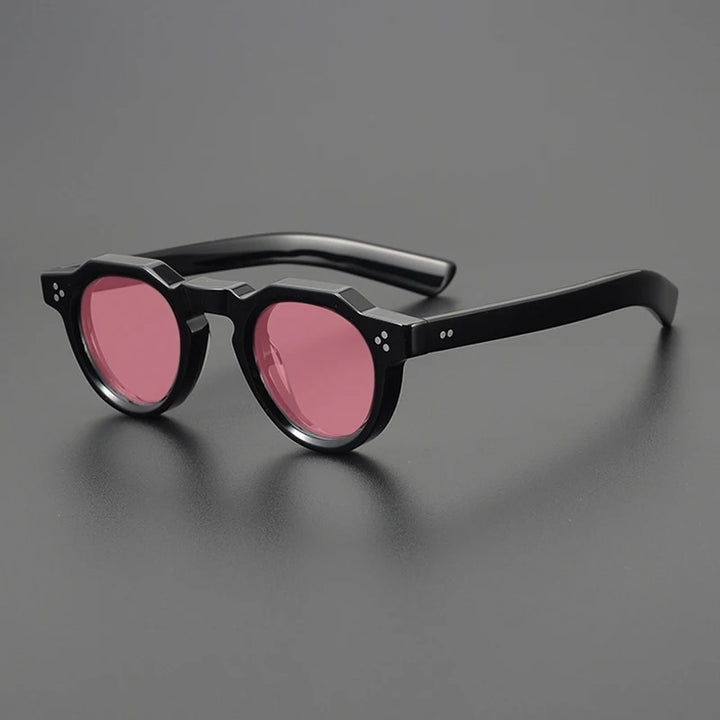 Gatenac Unisex Full Rim Flat Top Round Acetate Polarized Sunglasses M002 Sunglasses Gatenac Black Pink