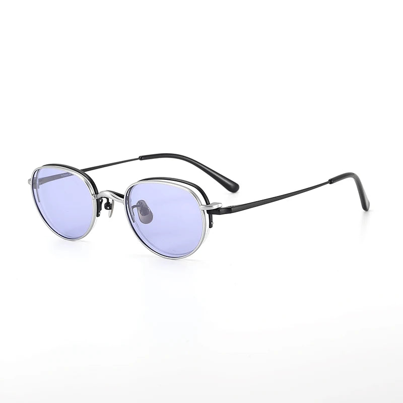 Nobler Unisex Semi Rim Oval Titanium Eyeglasses Clip On Sunglasses K047 With Clip Ons Nobler C3-3