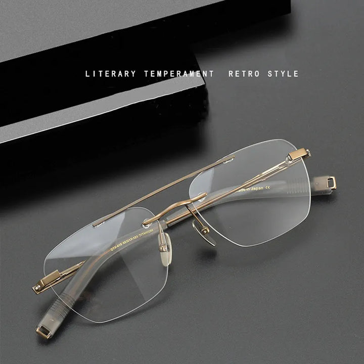Hdcrafter Unisex Rimless Square Double Bridge Titanium Eyeglasses Dtx419 Rimless Hdcrafter Eyeglasses