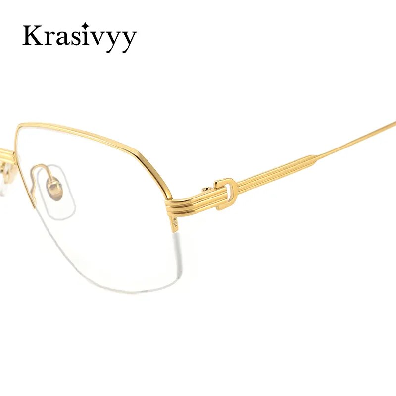 Krasivyy Men's Semi Rim Irregular Oval Titanium Eyeglasses Kr02850 Semi Rim Krasivyy