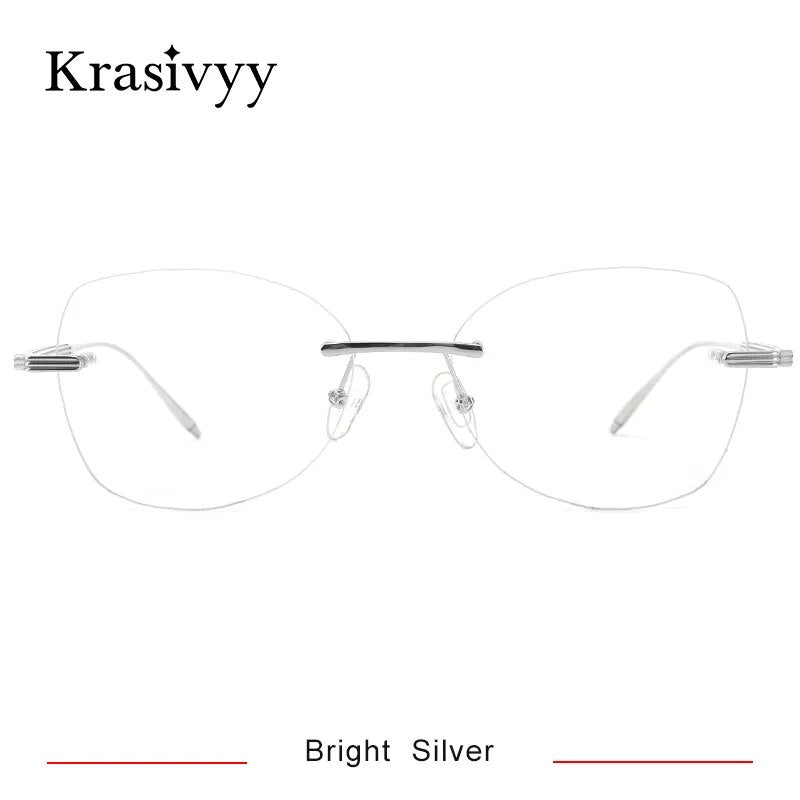 Krasivyy Women's Rimless Butterfly Titanium Eyeglasses Kr16083 Rimless Krasivyy Bright Silver CN 