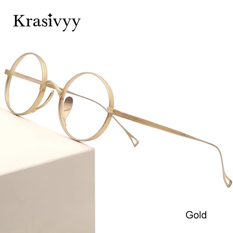 Krasivyy Men's Full Rim Small Round Titanium Eyeglasses Kr10518 Full Rim Krasivyy Gold CN 