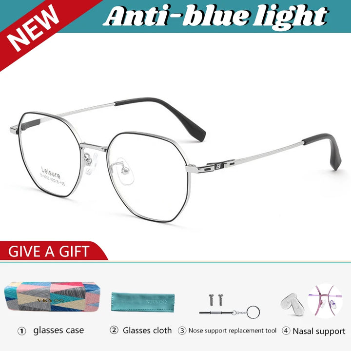 Vicky Unisex Youth's Full Rim Polygon Titanium Reading Glasses 629903