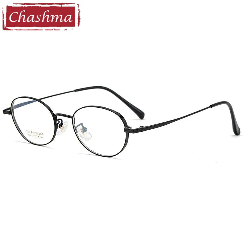 Chashma Ottica Unisex Full Rim Small Round Titanium Eyeglasses 5015 Full Rim Chashma Ottica Black  