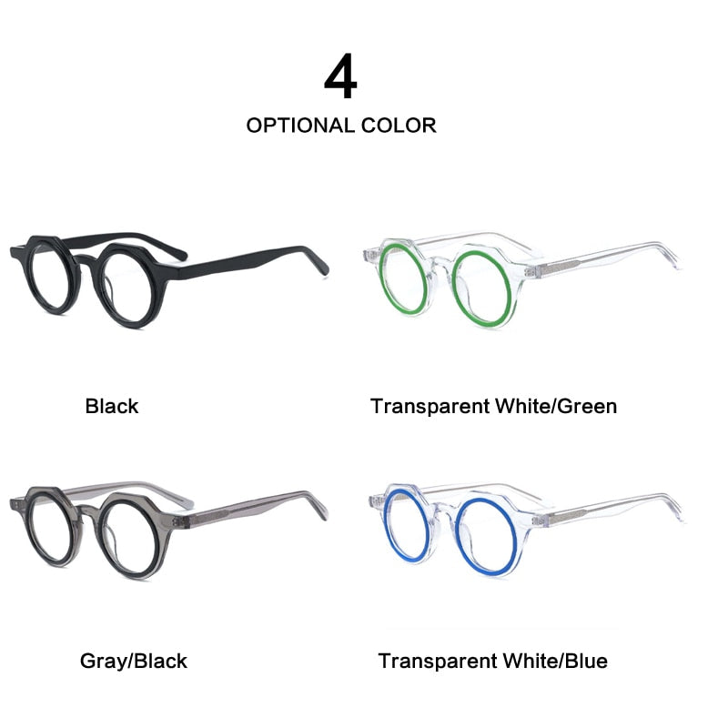 Muzz Unisex Full Rim Flat Top Round Acetate Eyeglasses 009 Full Rim Muzz