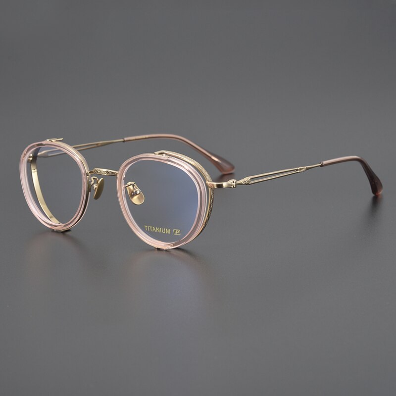 Gatenac Unisex Full Rim Round Square Acetate Titanium Eyeglasses Gxyj1050 Full Rim Gatenac Pink