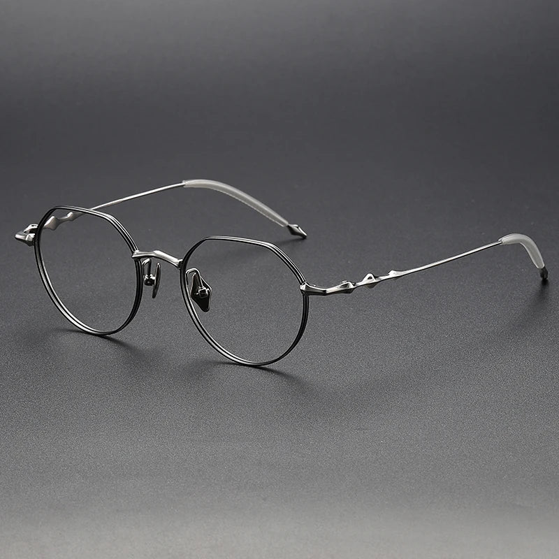 Oveliness Unisex Full Rim  Flat Top Round Titanium Eyeglasses 4449 Full Rim Oveliness black silver  