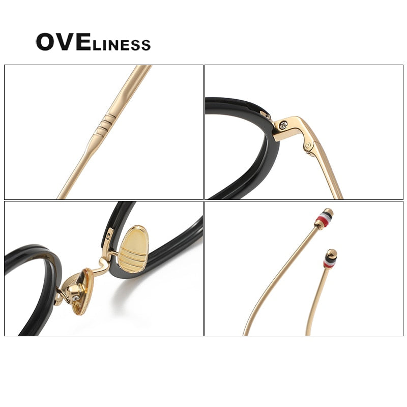 Oveliness Unisex Full Rim Flat Top Round Acetate Titanium Eyeglasses Tbx911 Full Rim Oveliness