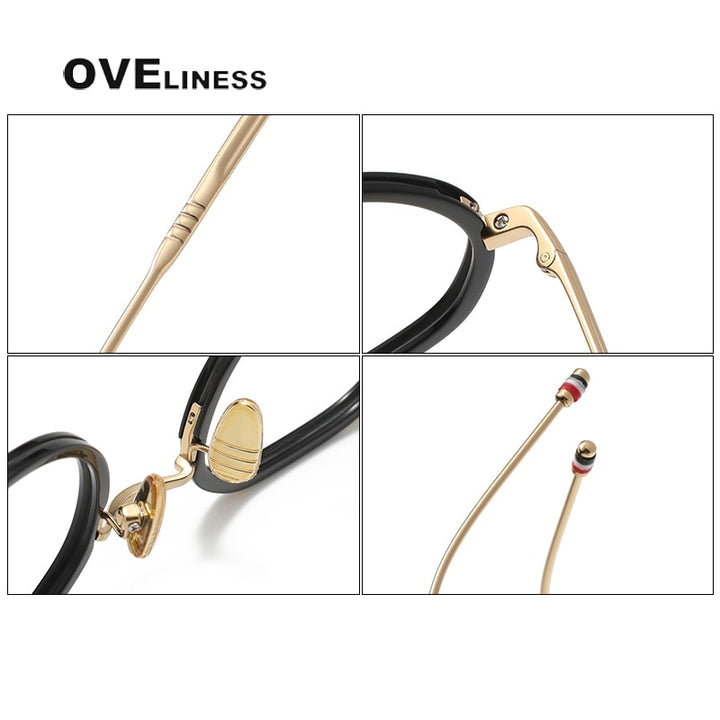 Oveliness Unisex Full Rim Flat Top Round Acetate Titanium Eyeglasses Tbx911 Full Rim Oveliness