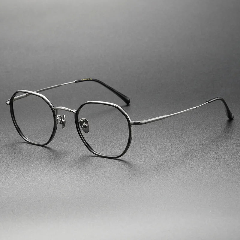 Aimee Men's Full Rim Polygon Round Titanium Acetate Eyeglasses 8502 Full Rim Aimee Black-Gun