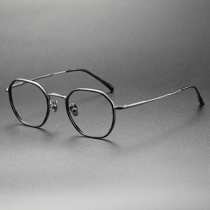 Aimee Men's Full Rim Polygon Round Titanium Acetate Eyeglasses 8502 Full Rim Aimee Black-Gun
