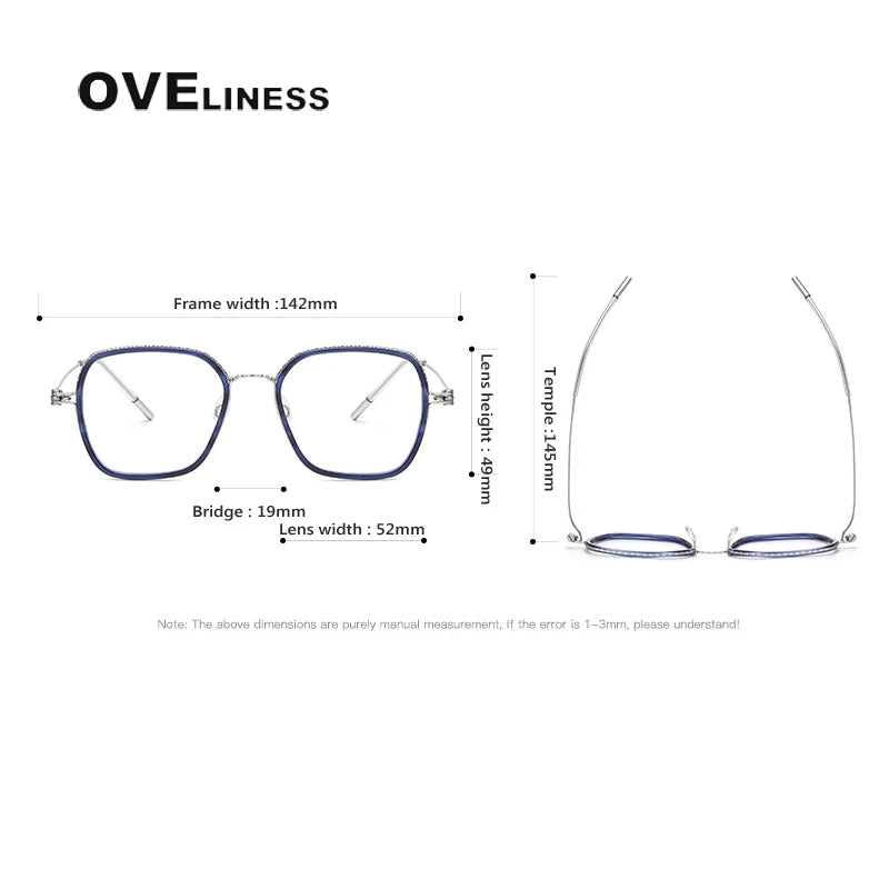 Oveliness Unisex Full Rim Square Acetate Titanium Eyeglasses 80895 Full Rim Oveliness