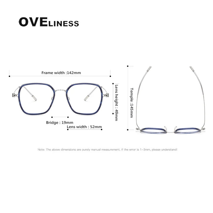 Oveliness Unisex Full Rim Square Acetate Titanium Eyeglasses 80895 Full Rim Oveliness
