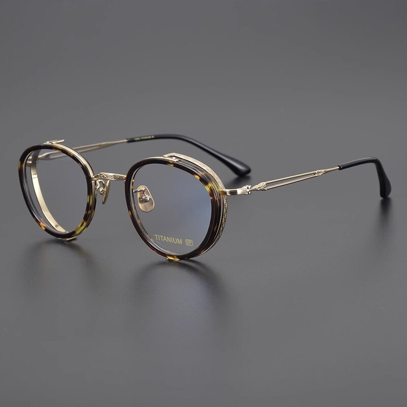 Gatenac Unisex Full Rim Round Square Acetate Titanium Eyeglasses Gxyj1050 Full Rim Gatenac Tortoiseshell Gold