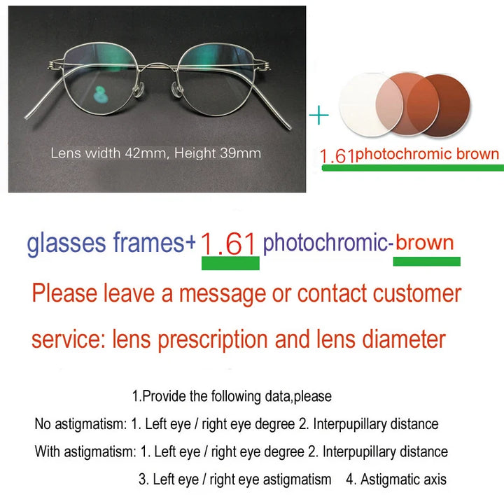 Yujo Unisex Full Rim Round Screwless Stainless Steel Eyeglasses 15039 Full Rim Yujo C9 CHINA