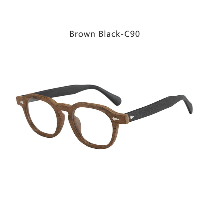 Hdcrafter Men's Large Full Rim Square Wood Eyeglasses 8183 Full Rim Hdcrafter Eyeglasses Brown-Black-C90