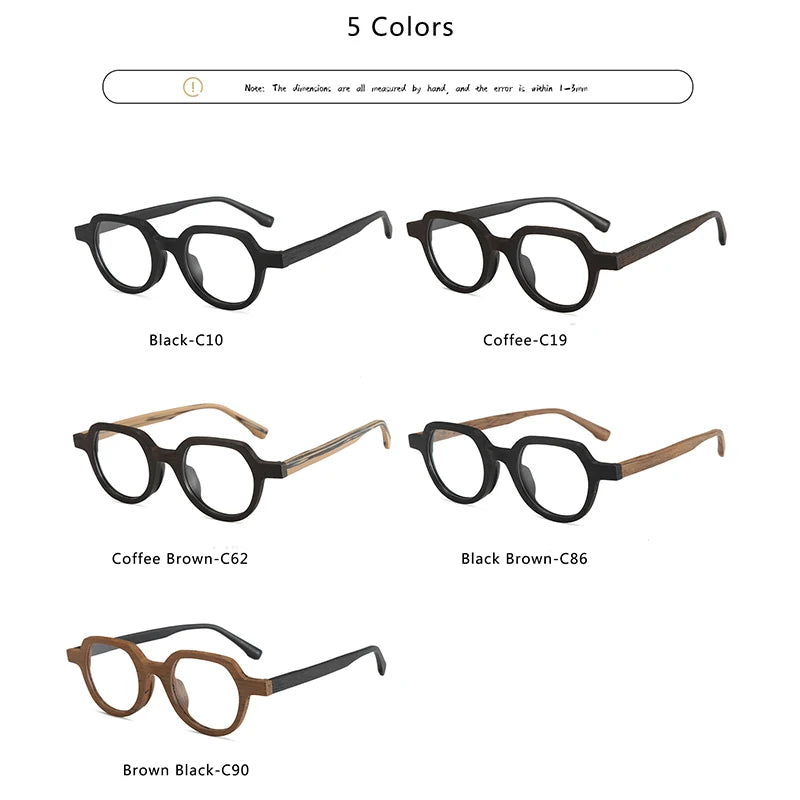 Hdcrafter Unisex Full Rim Flat Top Round Wood Eyeglasses 2311 Full Rim Hdcrafter Eyeglasses