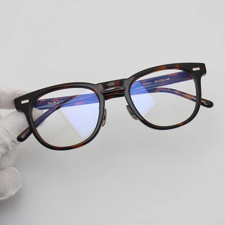 Black Mask Unisex Full Rim Square Acetate Titanium Eyeglasses 94142 Full Rim Black Mask Tortoise
