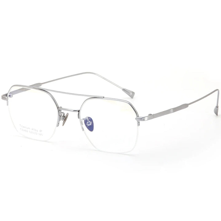 Muzz Unisex Semi Rim Square Double Bridge Titanium Alloy Eyeglasses 30469