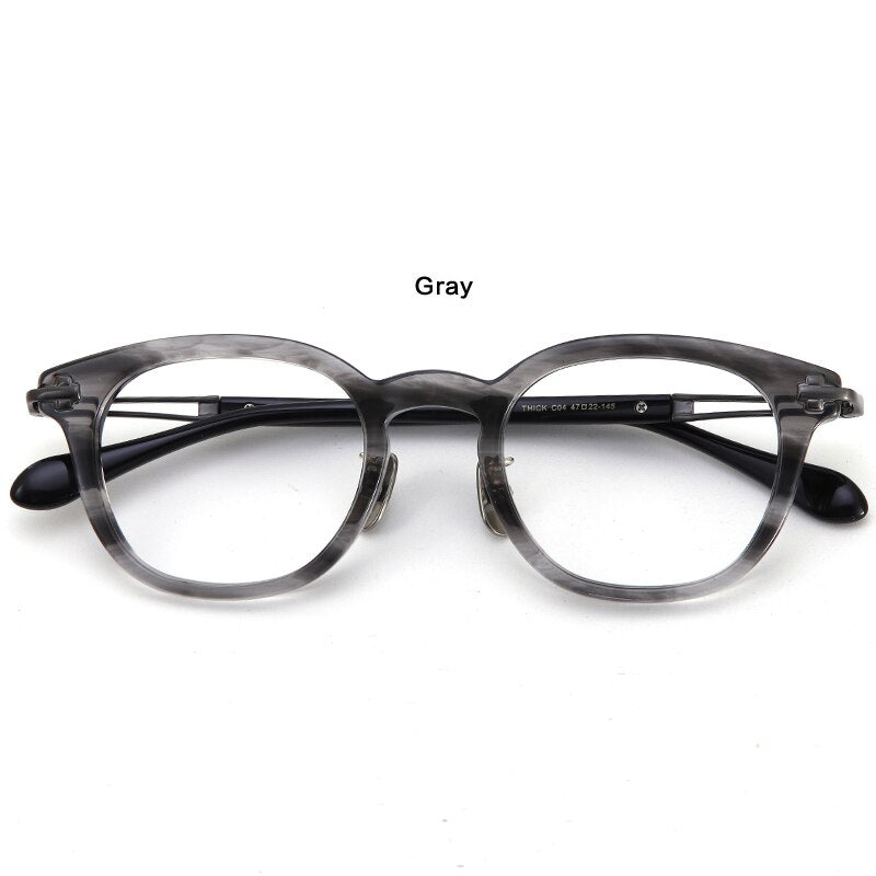 Muzz Men's Full Rim Square Acetate Titanium Eyeglasses Thick Full Rim Muzz Gray