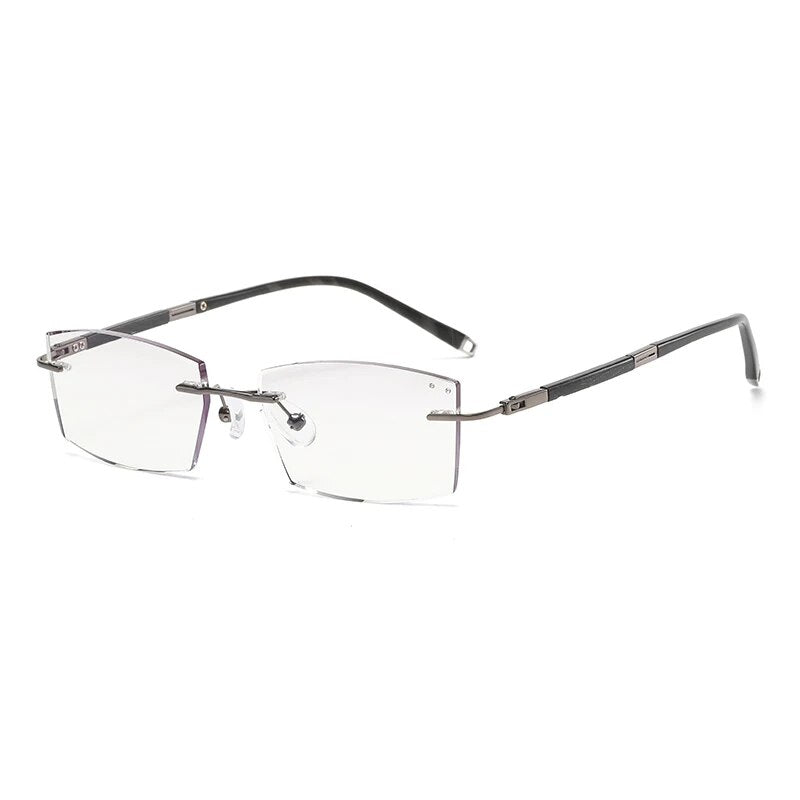 Zirosat Unisex Rimless Square Titanium Eyeglasses Y063 Rimless Zirosat grey diamond cut  