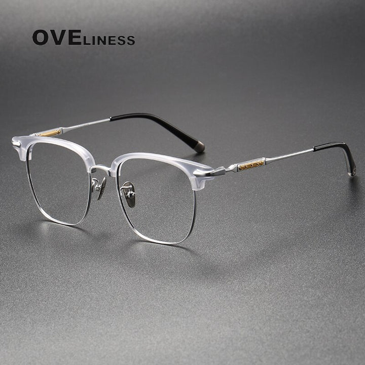 Oveliness Unisex Full Rim Square Acetate Titanium Eyeglasses 9701 Full Rim Oveliness grey silver