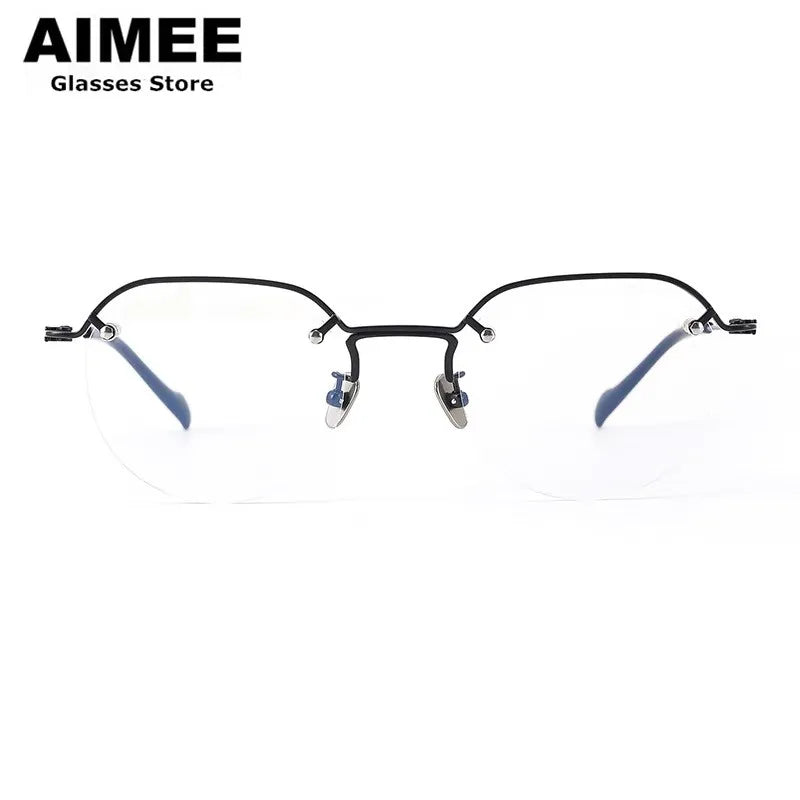Aimee Unisex Semi Rim Oval Titanium Eyeglasses 10587 Semi Rim Aimee