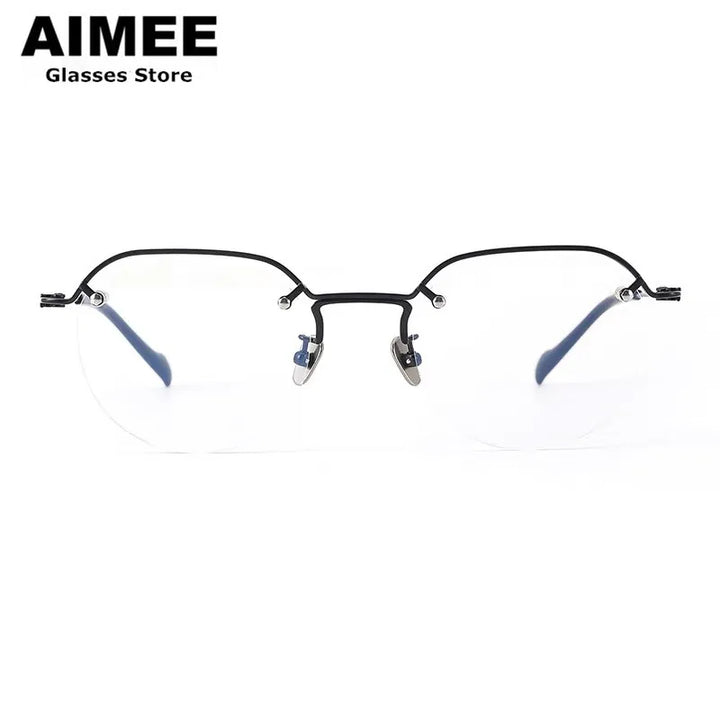 Aimee Unisex Semi Rim Oval Titanium Eyeglasses 10587 Semi Rim Aimee
