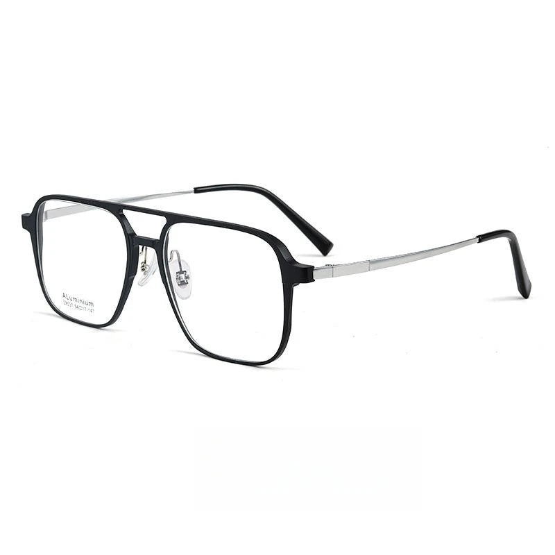 Hdcrafter Men's Full Rim Large Square Double Bridge Titanium Eyeglasses 28537 Full Rim Hdcrafter Eyeglasses Black-Silver  