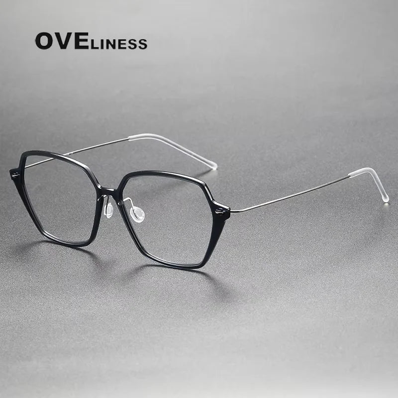 Oveliness Unisex Full Rim Square Acetate Titanium Eyeglasses 6621 Full Rim Oveliness dark grey