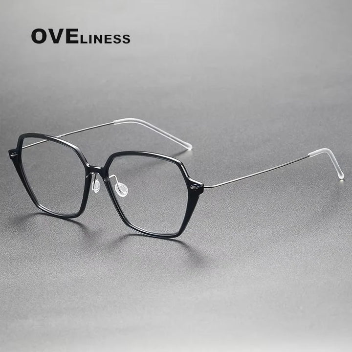 Oveliness Unisex Full Rim Square Acetate Titanium Eyeglasses 6621 Full Rim Oveliness dark grey
