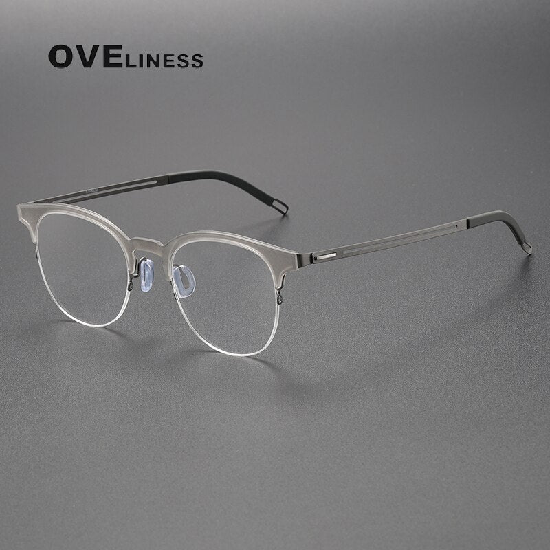 Oveliness Unisex Full Rim Square Screwless Titanium Eyeglasses 8202313 Full Rim Oveliness grey gun  