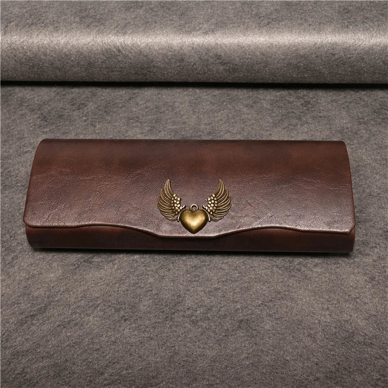 Cubojue Unisex Brown PU Leather Eyeglass Case Assorted Designs 1638 Case Cubojue Case middle case heart