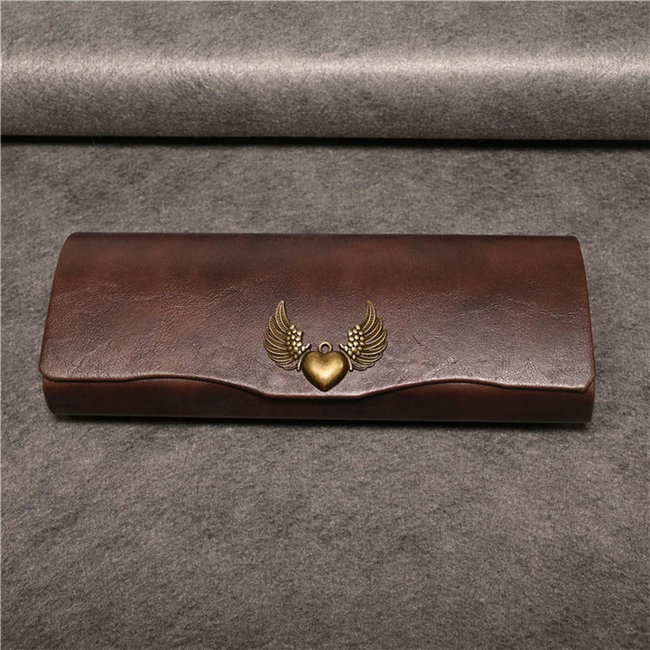 Cubojue Unisex Brown PU Leather Eyeglass Case Assorted Designs 1638 Case Cubojue Case middle case heart