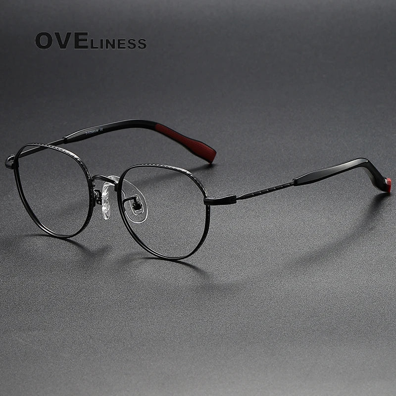 Oveliness Unisex Full Rim Flat Top Round Titanium Eyeglasses 80935 Full Rim Oveliness black