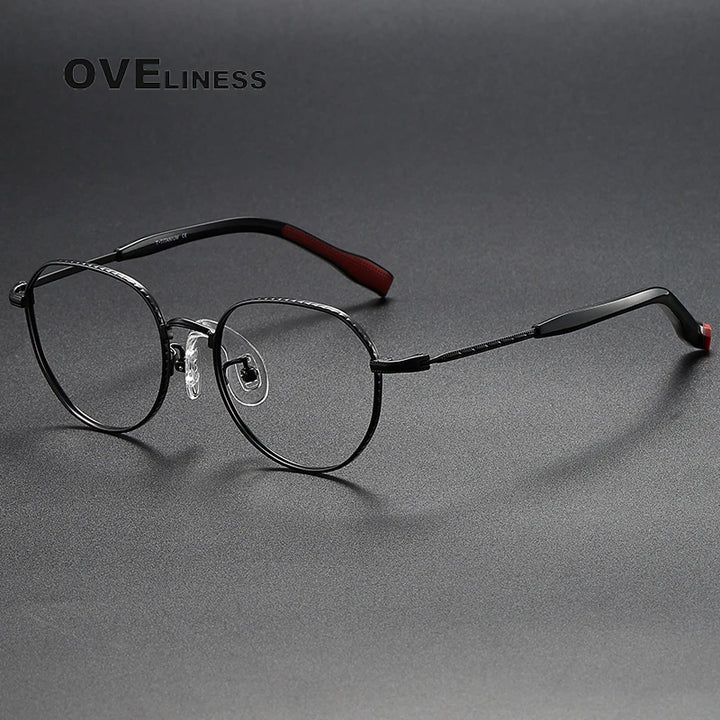 Oveliness Unisex Full Rim Flat Top Round Titanium Eyeglasses 80935 Full Rim Oveliness black