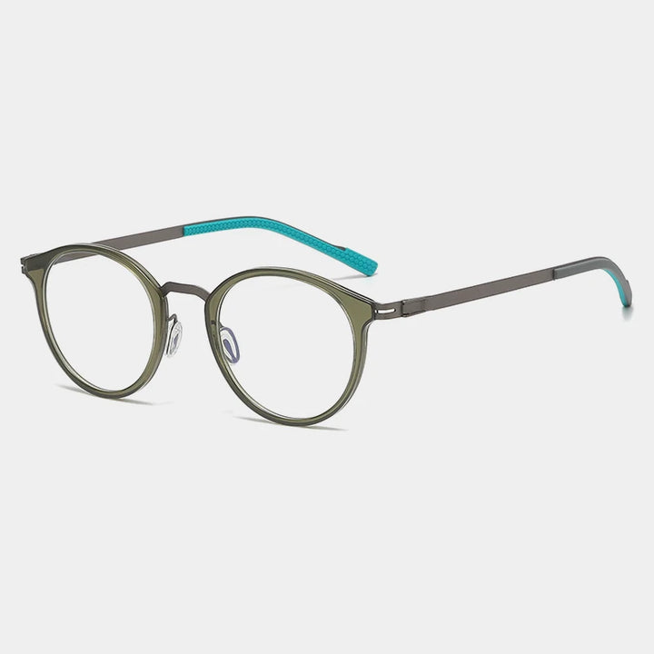 Gatenac Unisex Full Rim Round Titanium Eyeglasses Gxyj1155 Full Rim Gatenac Green Gun