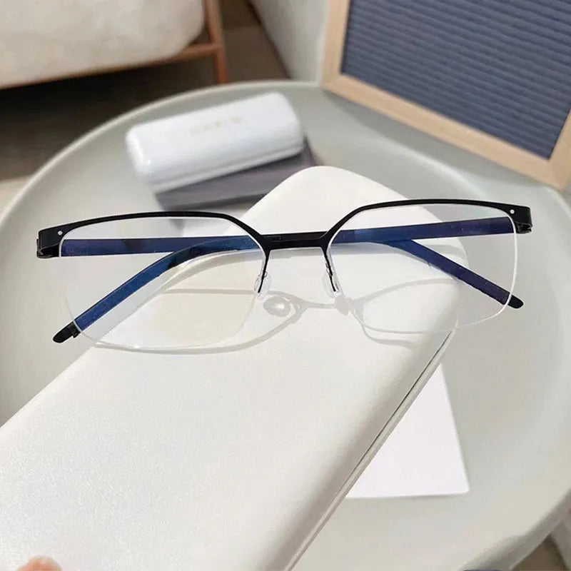 CCSpace Men's Semi Rim Square Screwless Titanium Eyeglasses 56871 Semi Rim CCspace C2Black