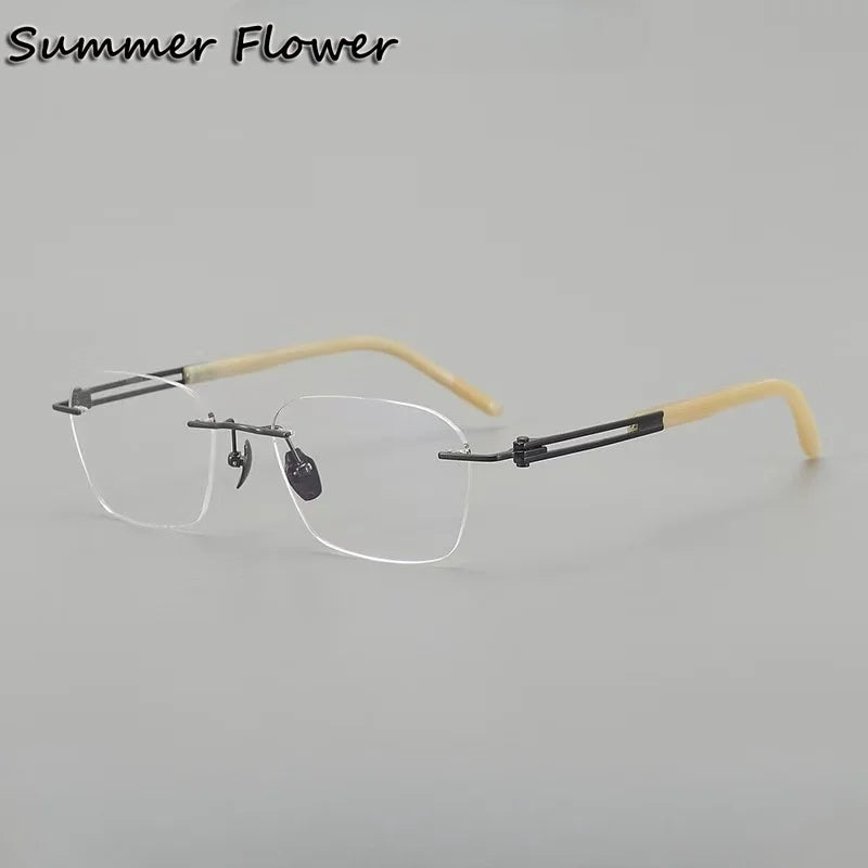 Summer Flower Men's Rimless Polygon Titanium Horn Eyeglasses 611005
