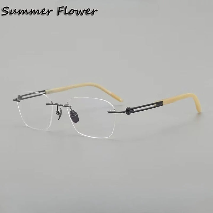 Summer Flower Men's Rimless Polygon Titanium Horn Eyeglasses 611005