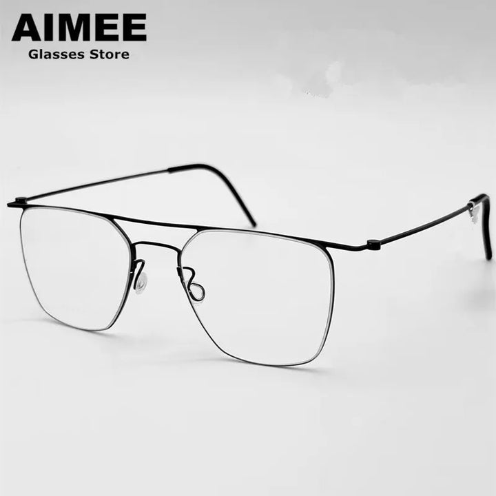 Aimee Women's Full Rim Brow Line Square Double Bridge Titanium Eyeglasses 55402