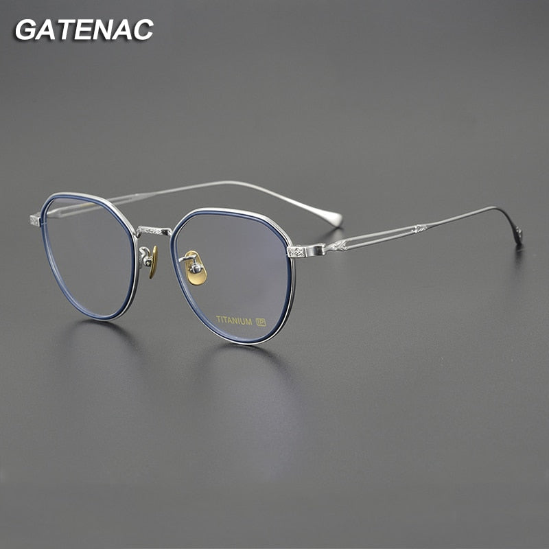 Gatenac Unisex Full Rim Flat Top Round Titanium Eyeglasses Gxyj1092 Full Rim Gatenac