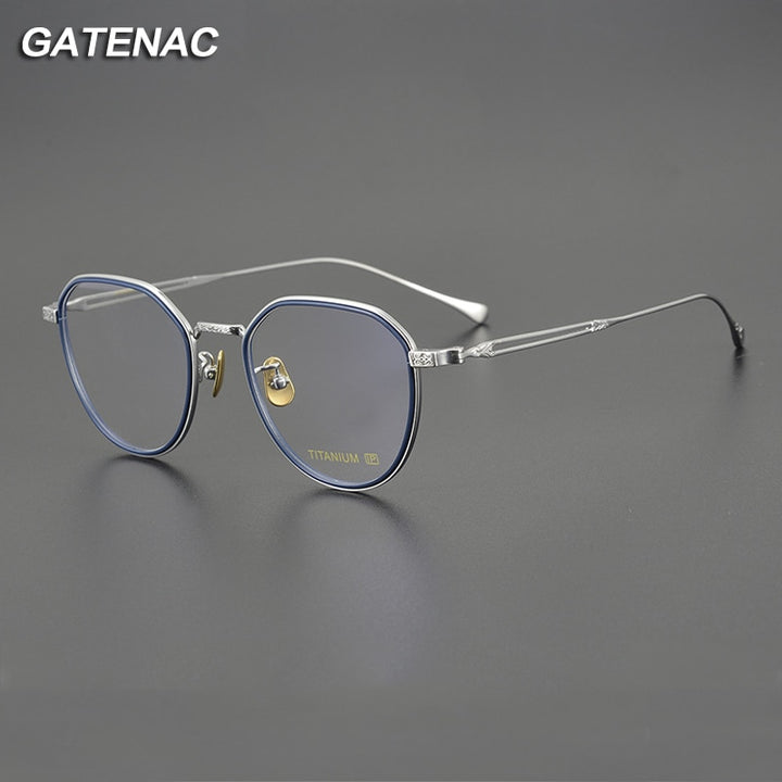 Gatenac Unisex Full Rim Flat Top Round Titanium Eyeglasses Gxyj1092 Full Rim Gatenac