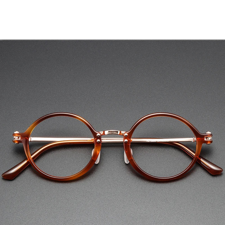Black Mask Unisex Full Rim Round Titanium Acetate Eyeglasses Rt5866 Full Rim Black Mask Amber