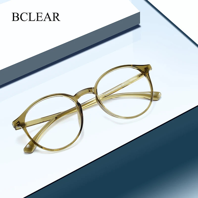 Bclear Unisex Full Rim Round Tr 90 Titanium Eyeglasses 90302 Full Rim Bclear   