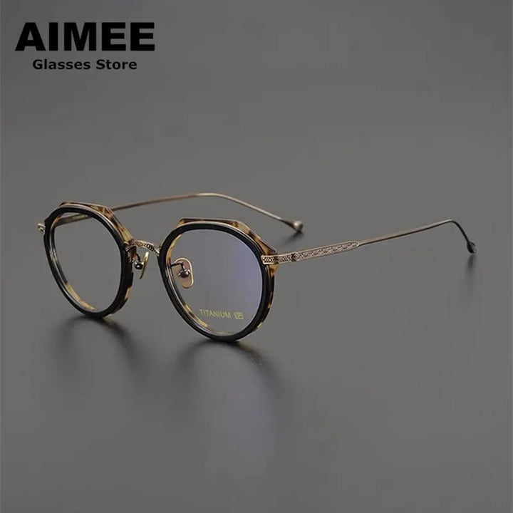 Aimee Unisex Full Rim Flat Top Polygon Titanium Acetate Eyeglasses 13849 Full Rim Aimee Tortoise-Bronze