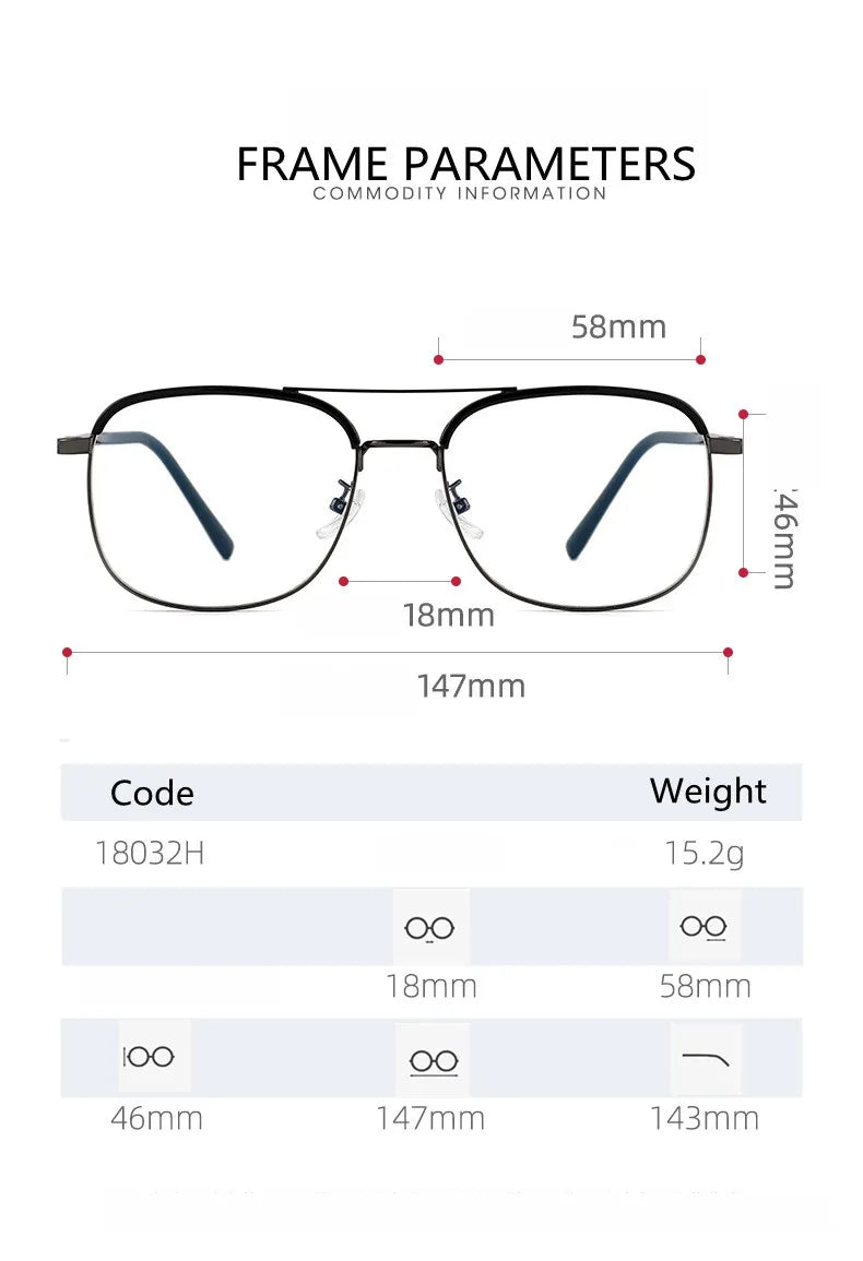 Kocolior Unisex Full Rim Square Double Bridge Alloy Reading Glasses 18032 Reading Glasses Kocolior   